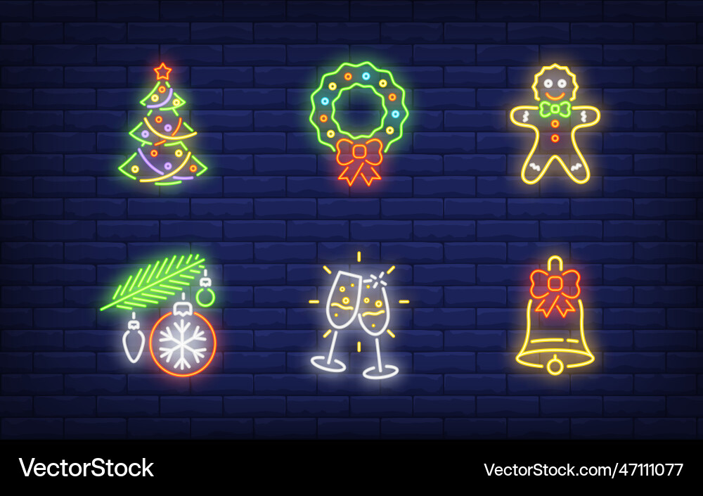 New year party neon sign set New year party neon sign set vector image