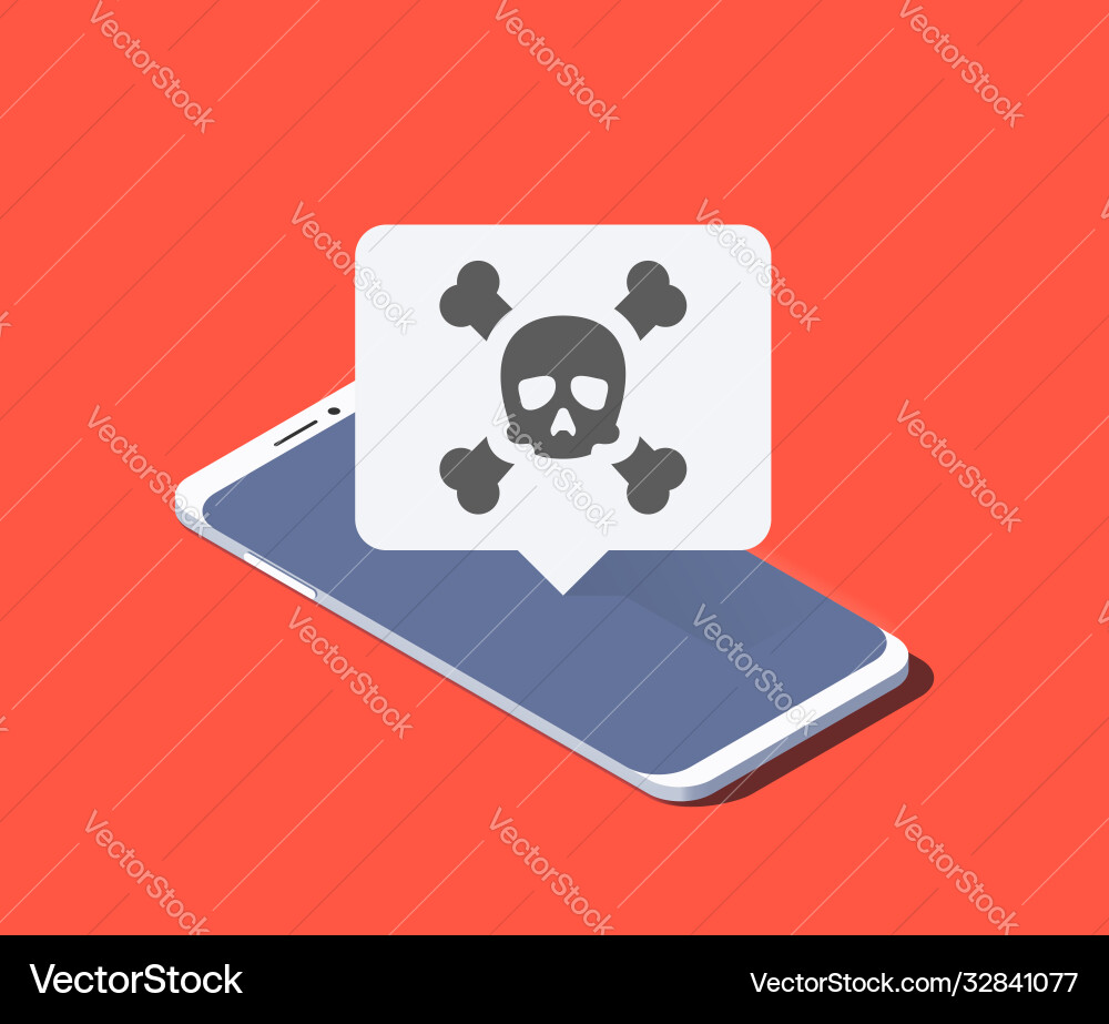 Smartphone and push notification with skull Smartphone and push notification with skull vector image