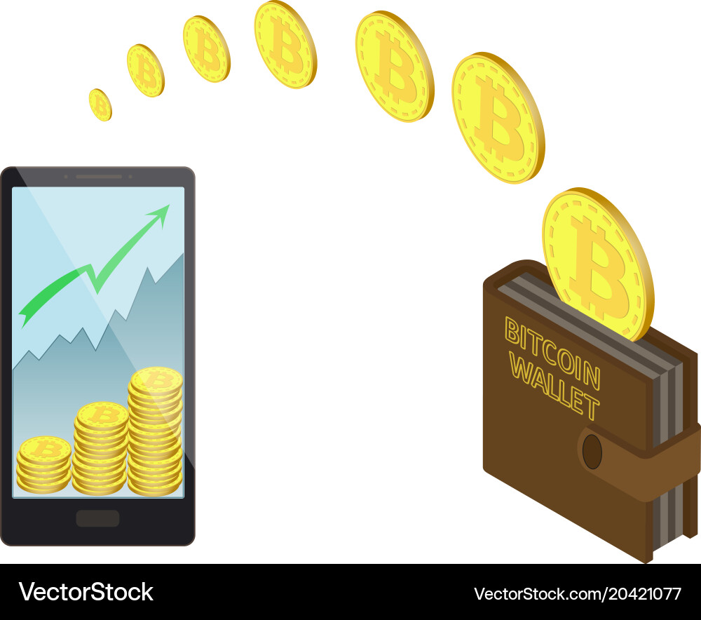Transfer bitcoin coins in the electronic wallet Vector Image