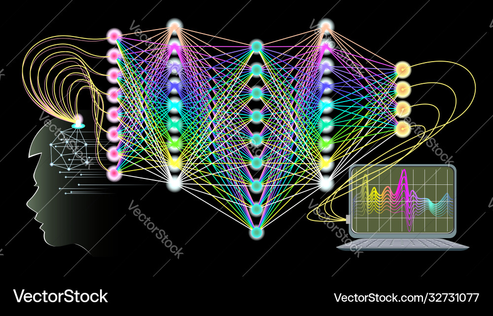 Women silhouette with neural networks connections vector image