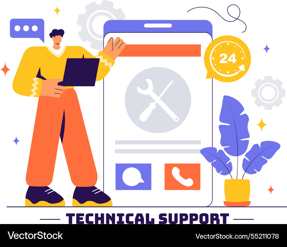 A technical support system featuring software A technical support system featuring software vector image