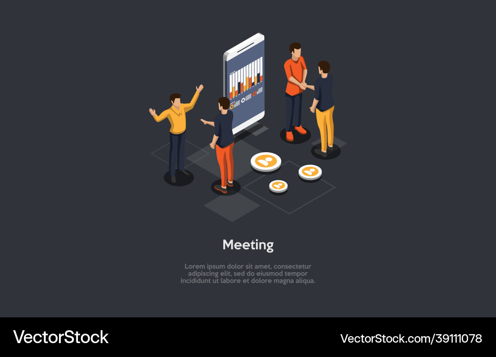 Composition with characters and text isometric Composition with characters and text isometric vector image