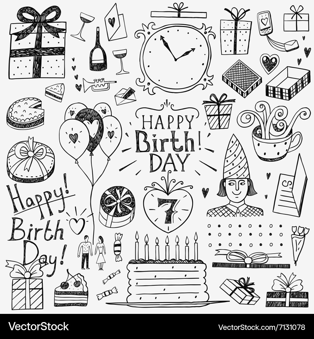 Cute Birthday Doodle Set Vector Image