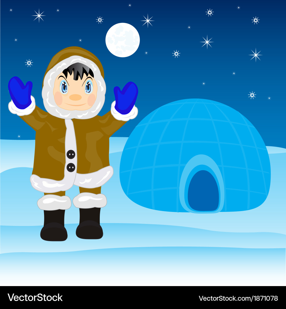 Eskimo beside igloo (1871078) – Royalty-Free Vector | VectorStock, image size:1000x1079