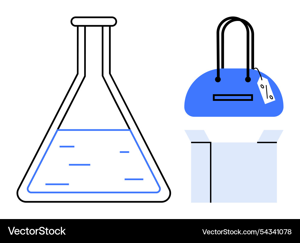 Laboratory flask shopping bag with tag and open Laboratory flask shopping bag with tag and open vector image