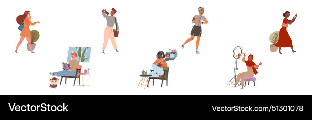 People character using different gadget and mobile Vector Image