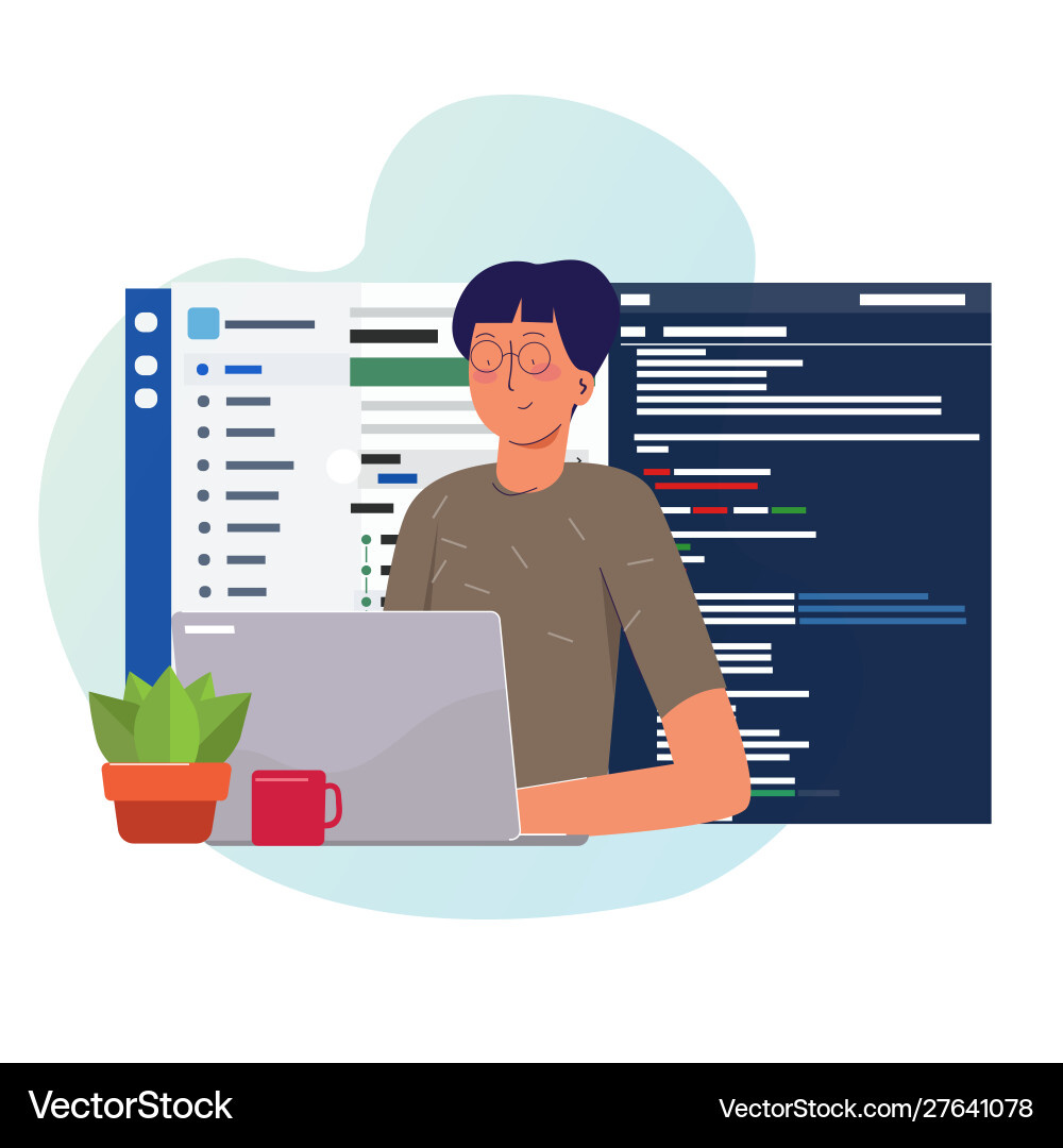 Programmer working writing code on laptop vector image