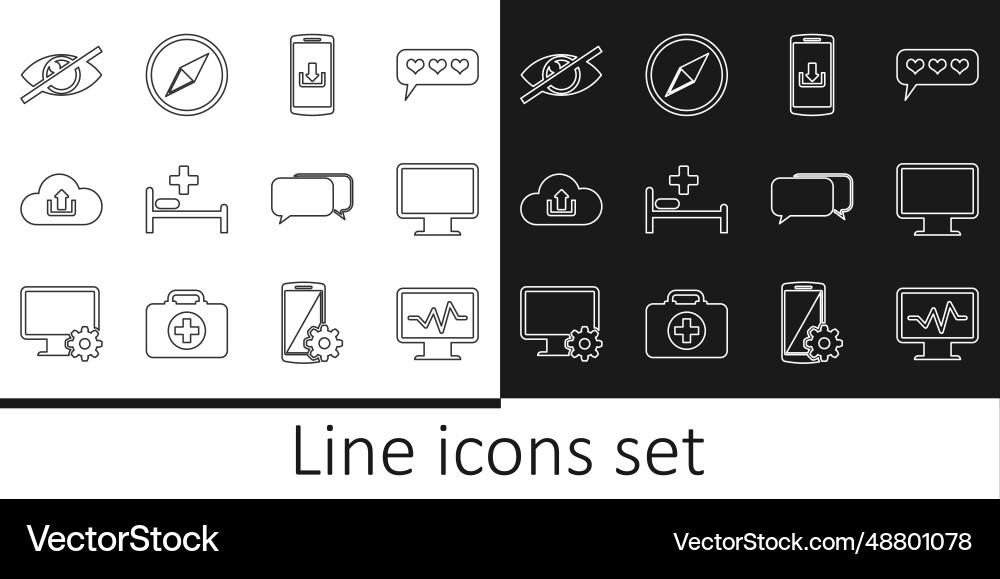 Set line monitor with cardiogram computer Vector Image