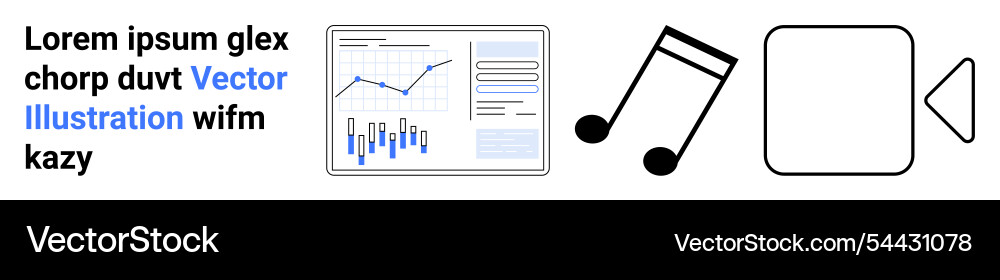 Text with business graph music note stop button Text with business graph music note stop button Vector Image