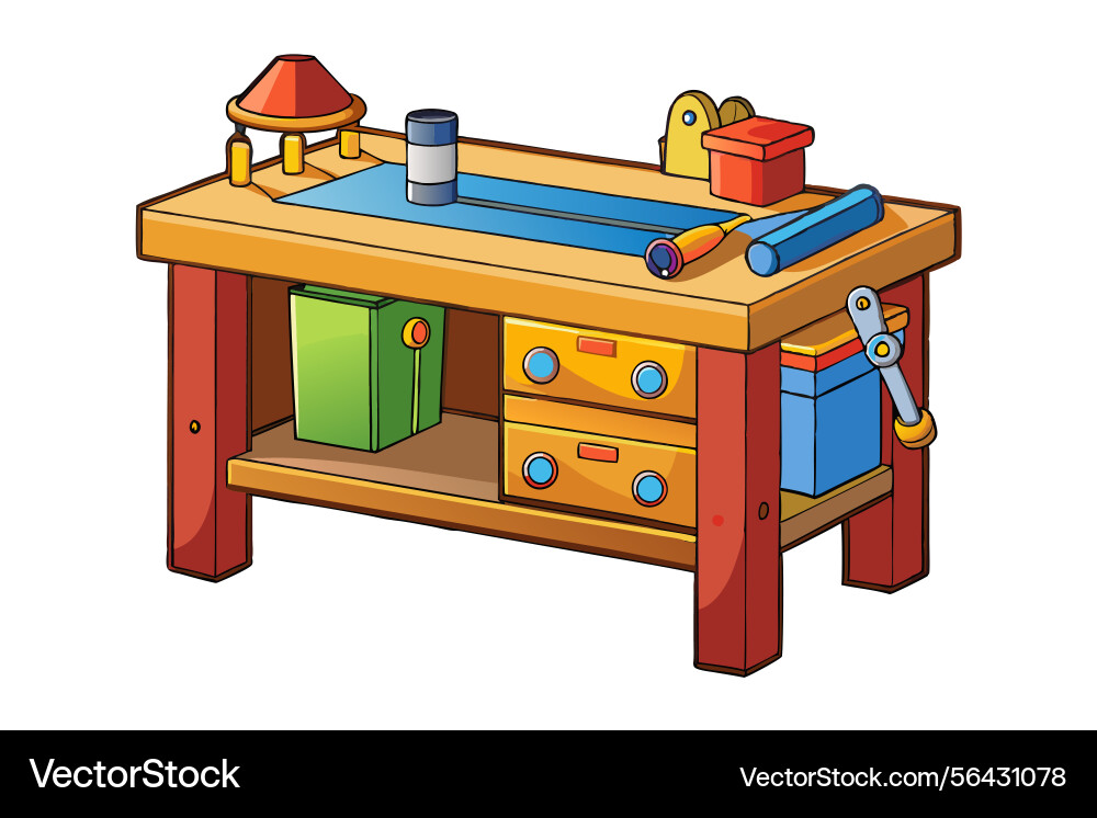 Workbench with tools and drawers representing Vector Image
