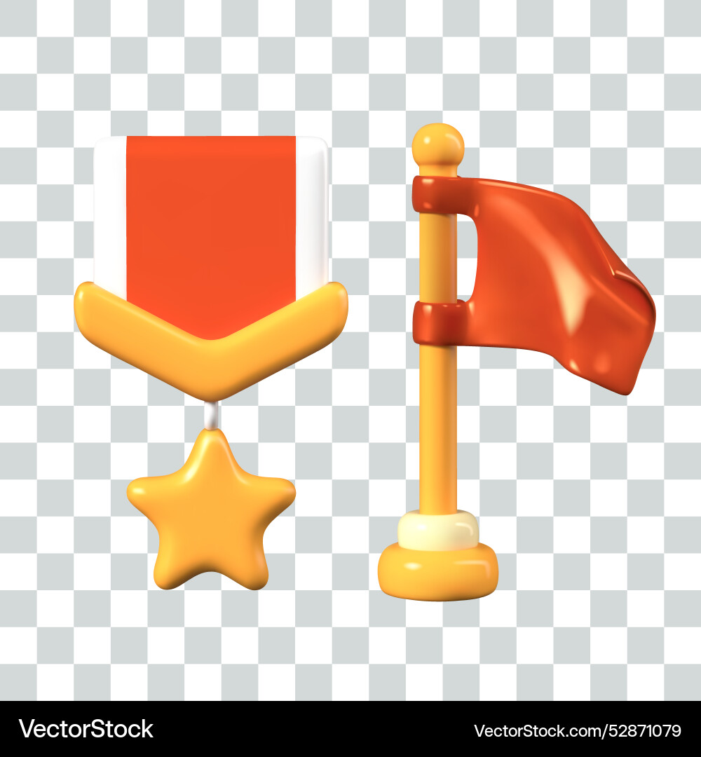 3d order and flag on flagpole set of isolated 3d order and flag on flagpole set of isolated vector image