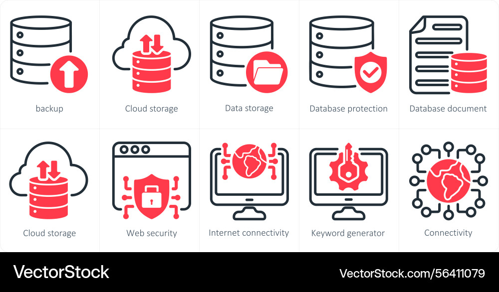 A set of 5 seo icons as backup storage data vector image