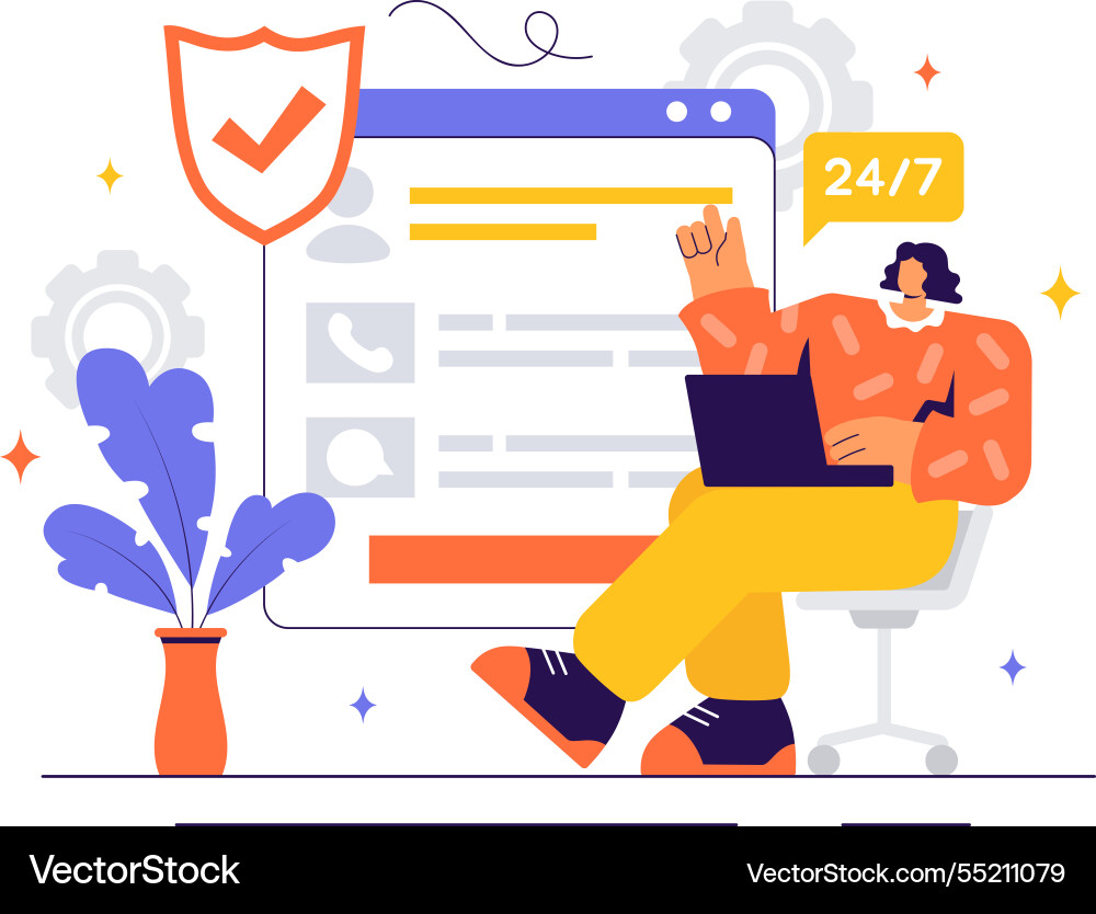 A technical support system featuring software A technical support system featuring software vector image