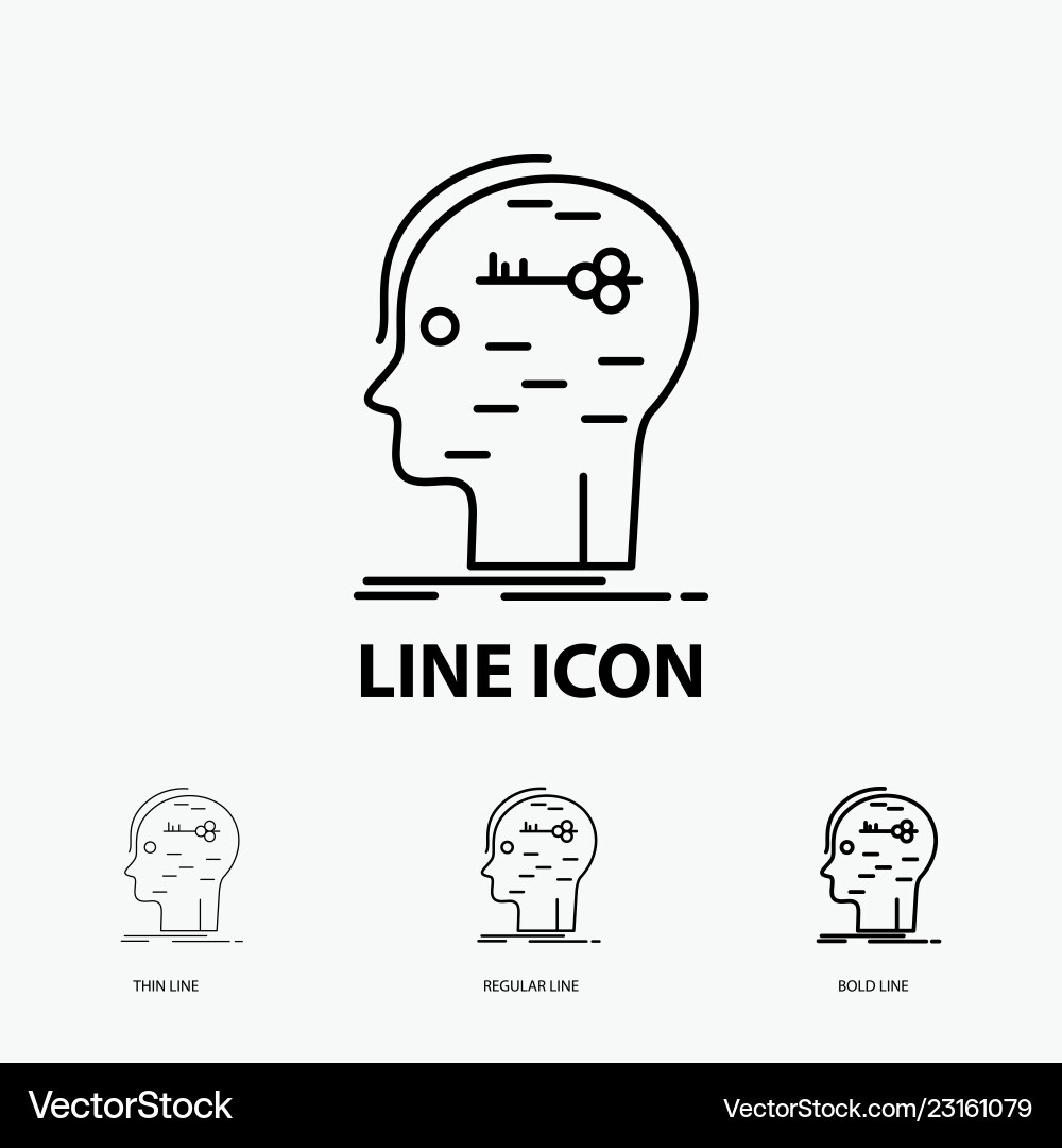 Brain hack hacking key mind icon in thin regular Brain hack hacking key mind icon in thin regular vector image