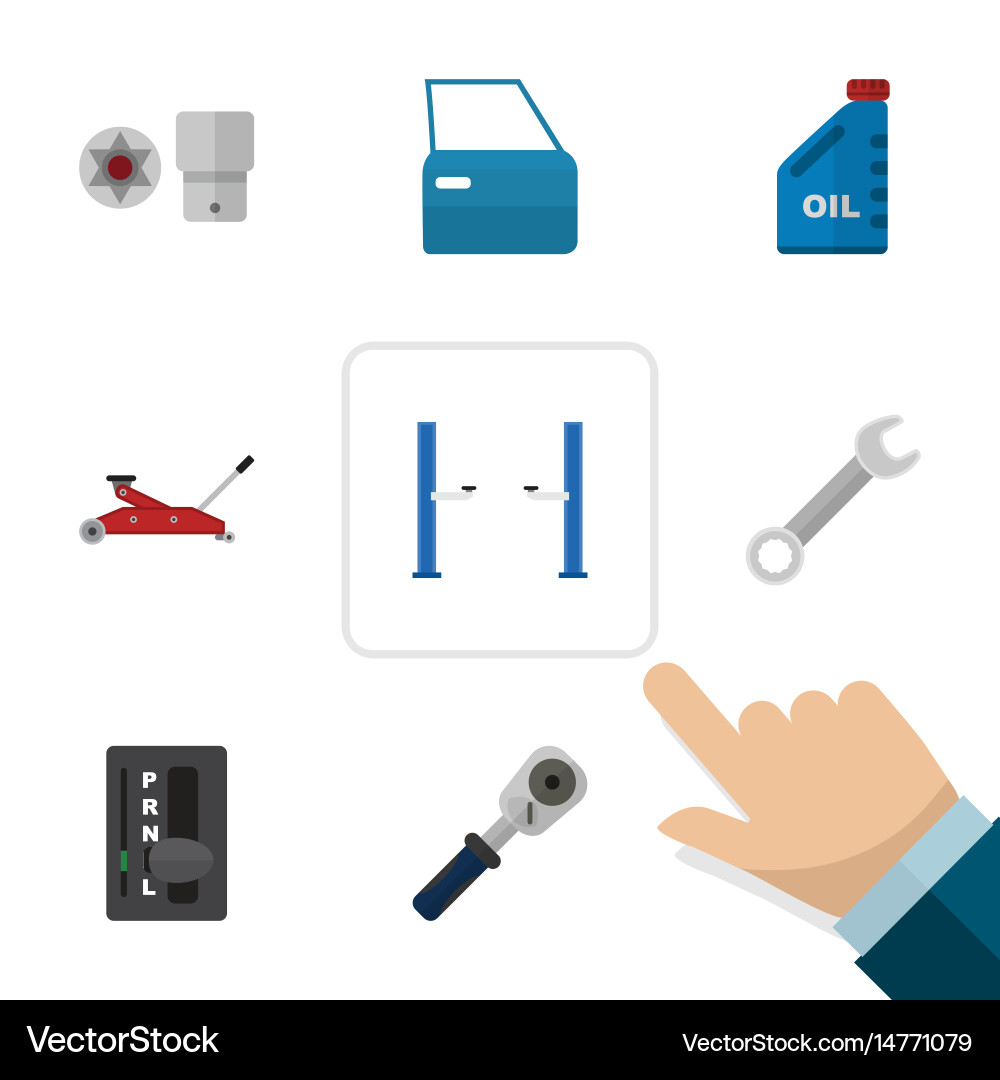 Flat auto set of spanner lifting automatic Vector Image