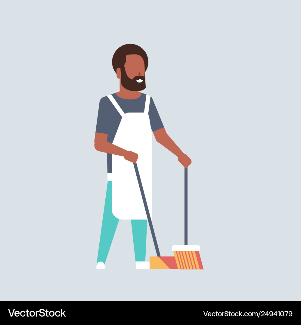 Man sweeping floor with broom and scoop african Man sweeping floor with broom and scoop african vector image