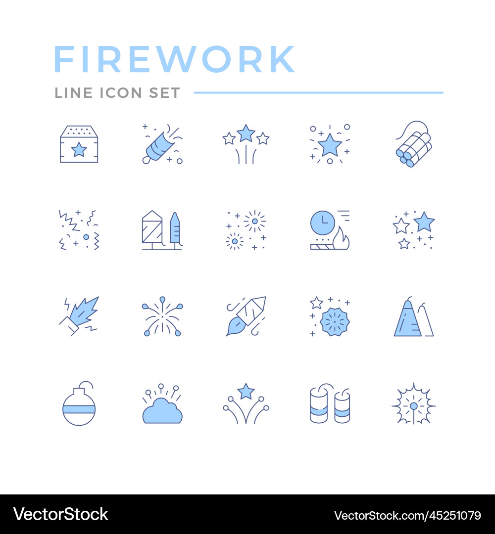 Set color line outline icons of firework Set color line outline icons of firework Vector Image