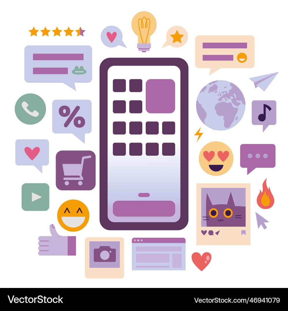 Smartphone screen with application menu symbols Smartphone screen with application menu symbols vector image