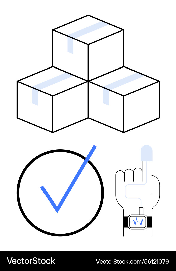 Stack of shipping boxes checkmark and smartwatch Vector Image