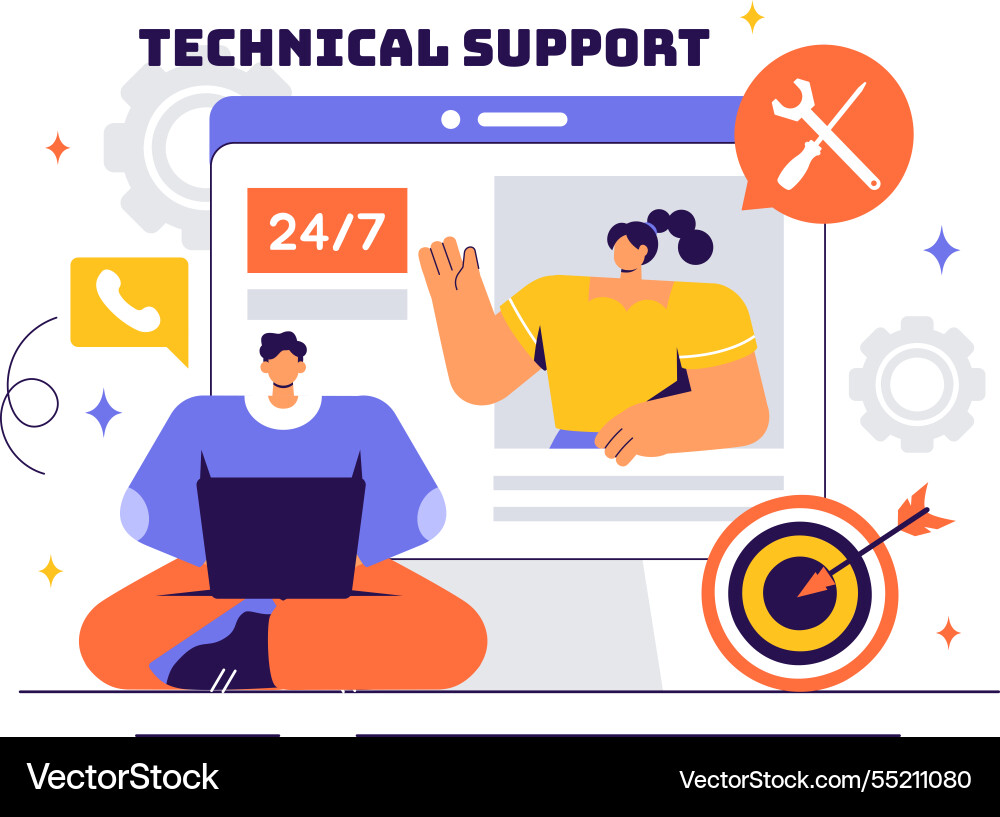 A technical support system featuring software A technical support system featuring software vector image