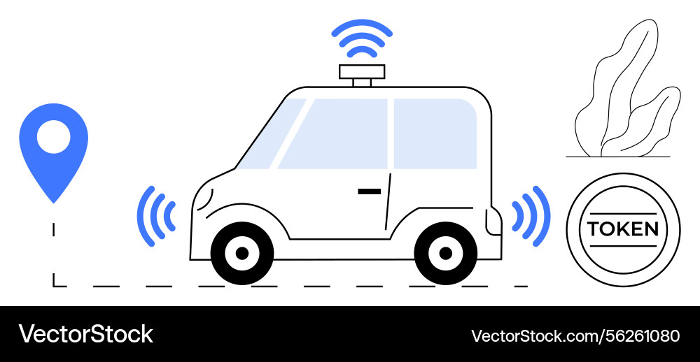 Autonomous car with navigation and digital token Autonomous car with navigation and digital token vector image