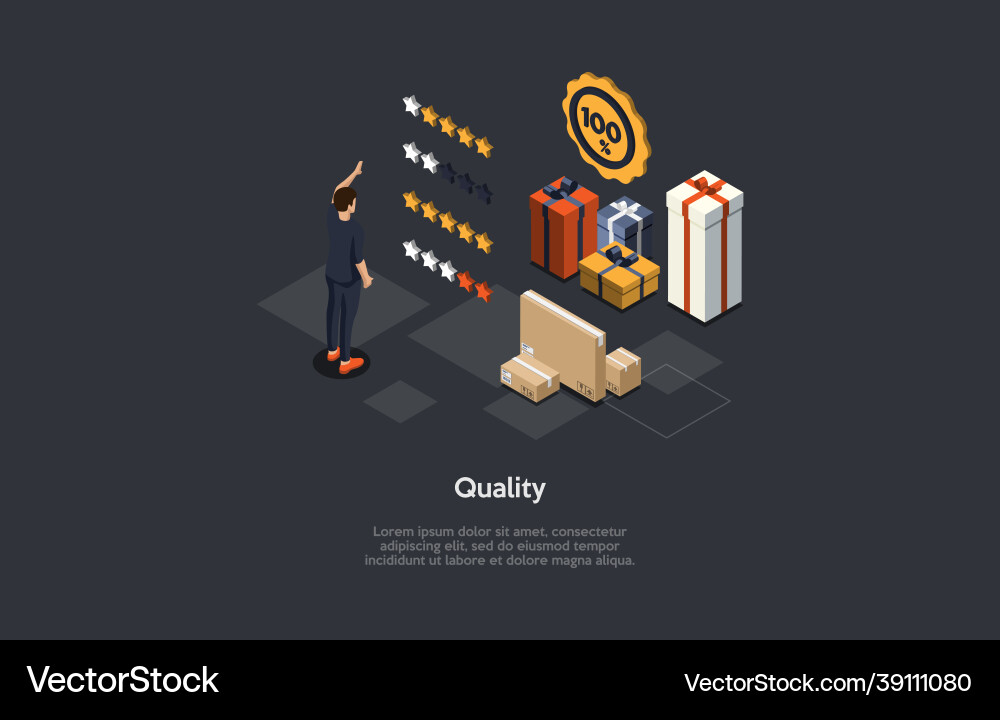 Composition with character and text isometric vector image