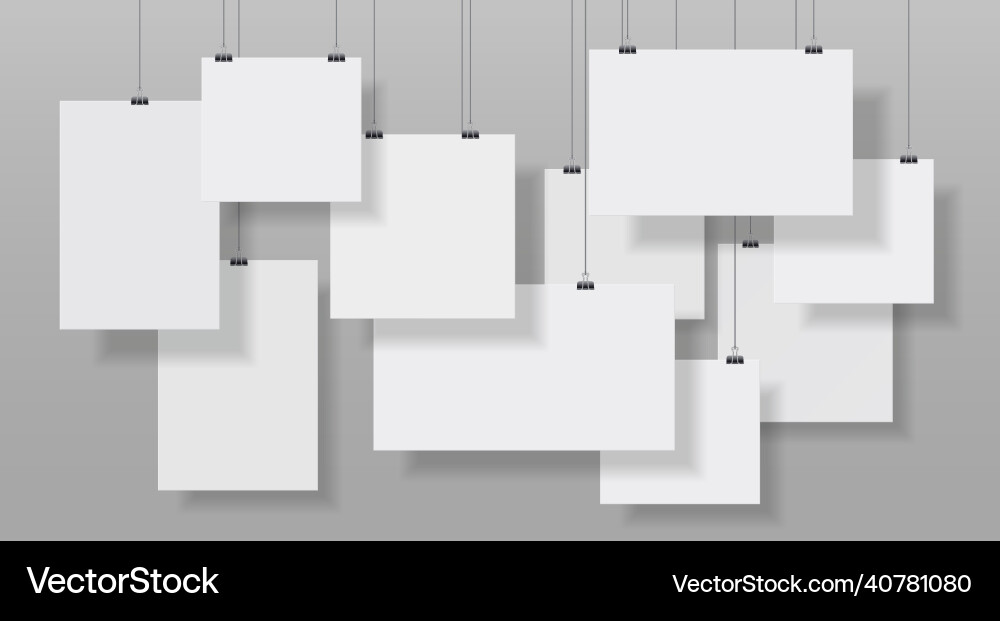 Gallery with hanging vertical posters and photos Gallery with hanging vertical posters and photos vector image
