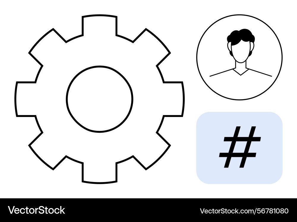 Gear user profile and metadata tag symbolizing Gear user profile and metadata tag symbolizing vector image
