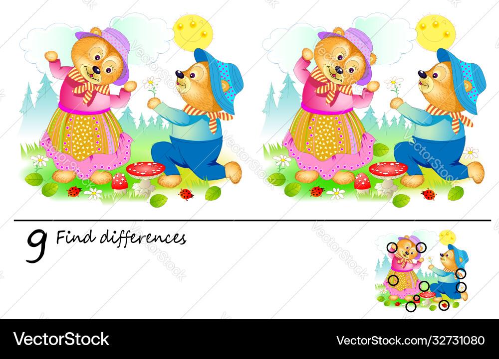 Logic puzzle game for children need to find 9 Logic puzzle game for children need to find 9 Vector Image