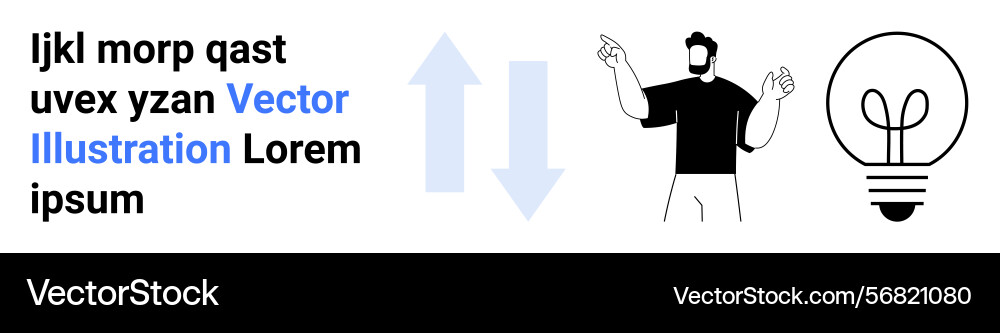Man gesturing with lightbulb and arrows suggesting Man gesturing with lightbulb and arrows suggesting vector image