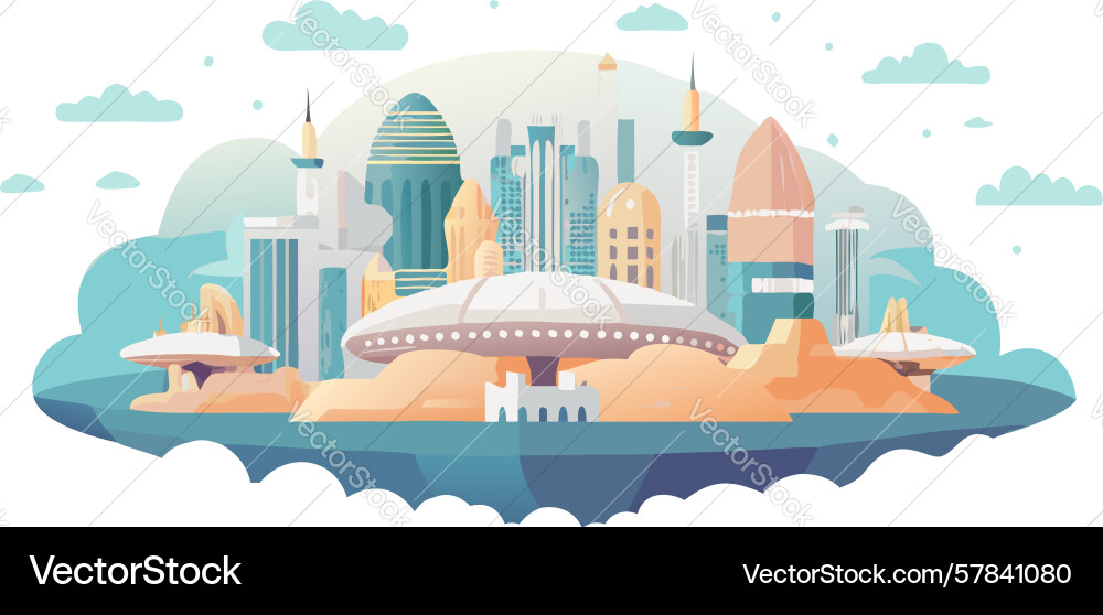 Modern floating city with advanced architecture Vector Image