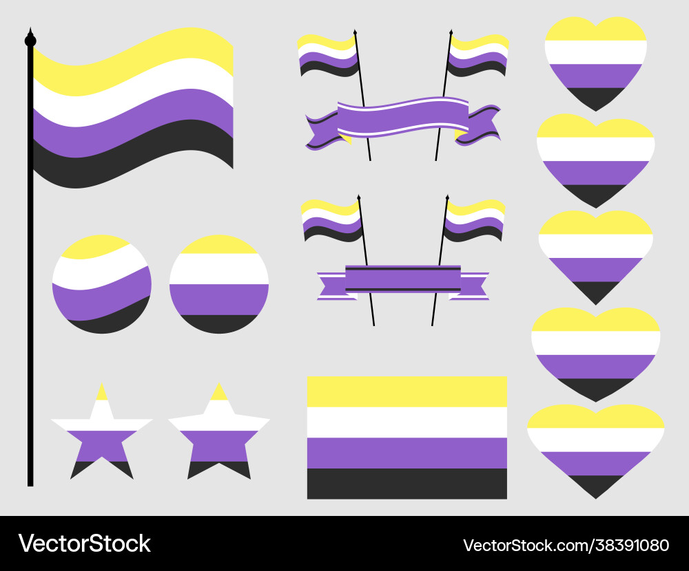 Nonbinary pride flag collection symbols hearts Nonbinary pride flag collection symbols hearts Vector Image