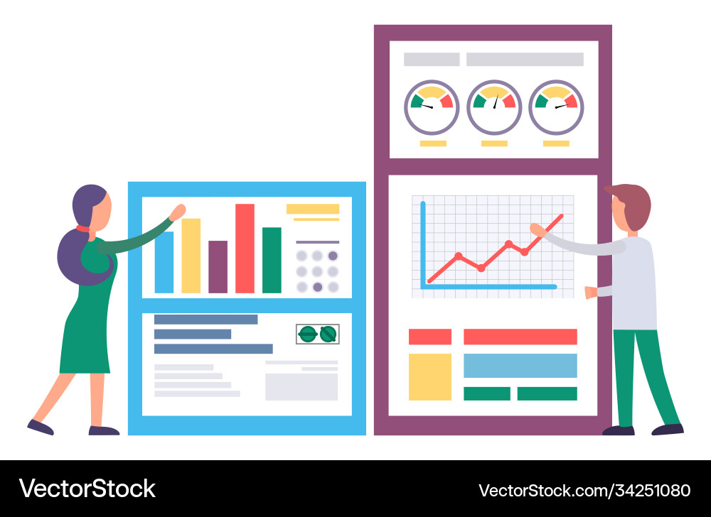 People working with graph report on board vector image