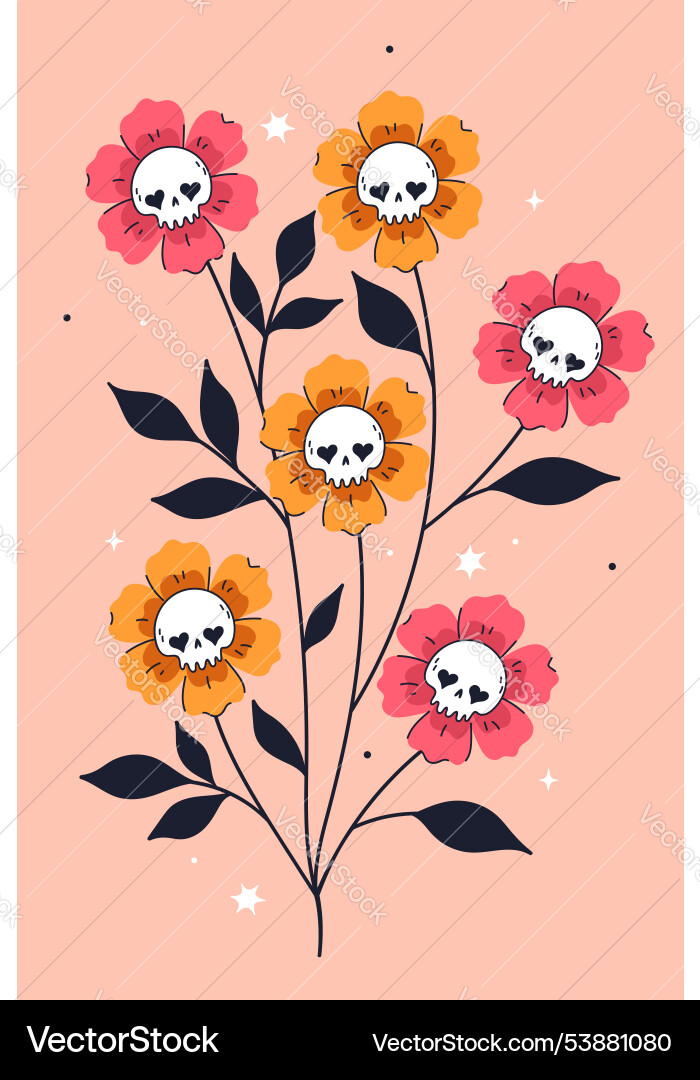 Postkarte oder Poster mit rosa und gelben Blüten Postkarte oder Poster mit rosa und gelben Blüten vektorbild