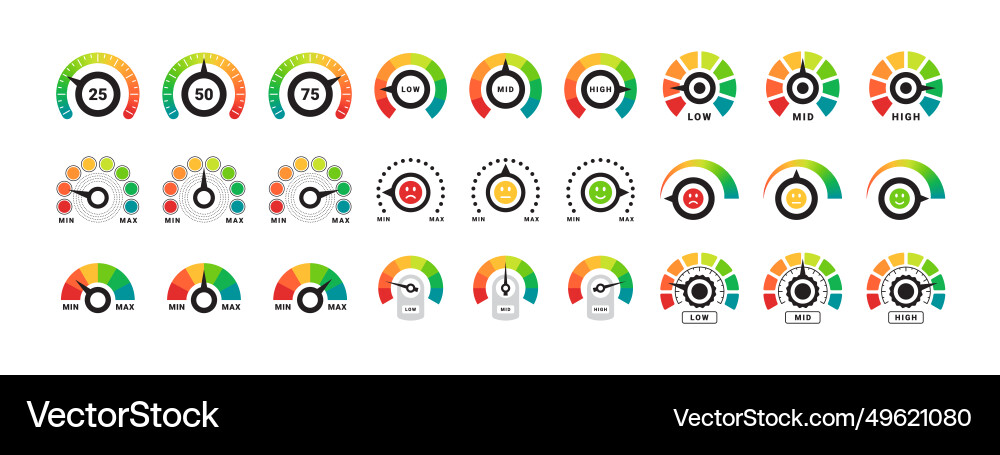 Risk gauge scale set performance indicator Vector Image