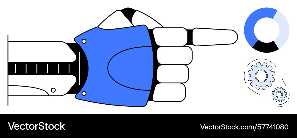 Robotic hand pointing towards data visualization Robotic hand pointing towards data visualization vector image