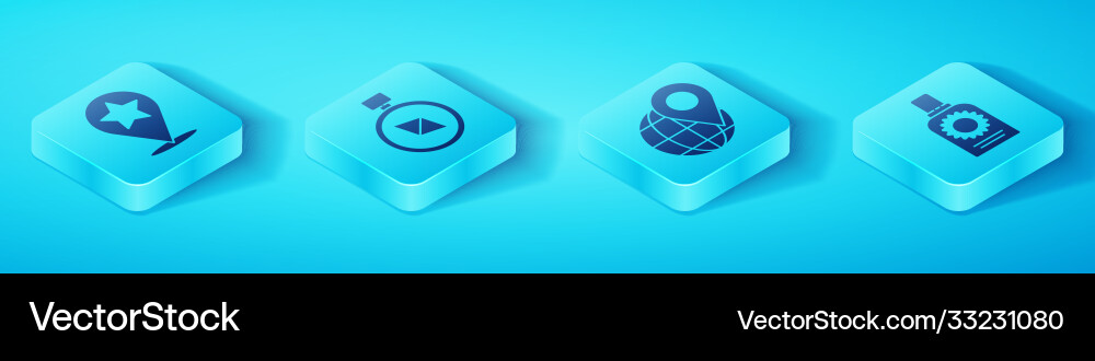 Set isometric map pointer with star compass Set isometric map pointer with star compass vector image