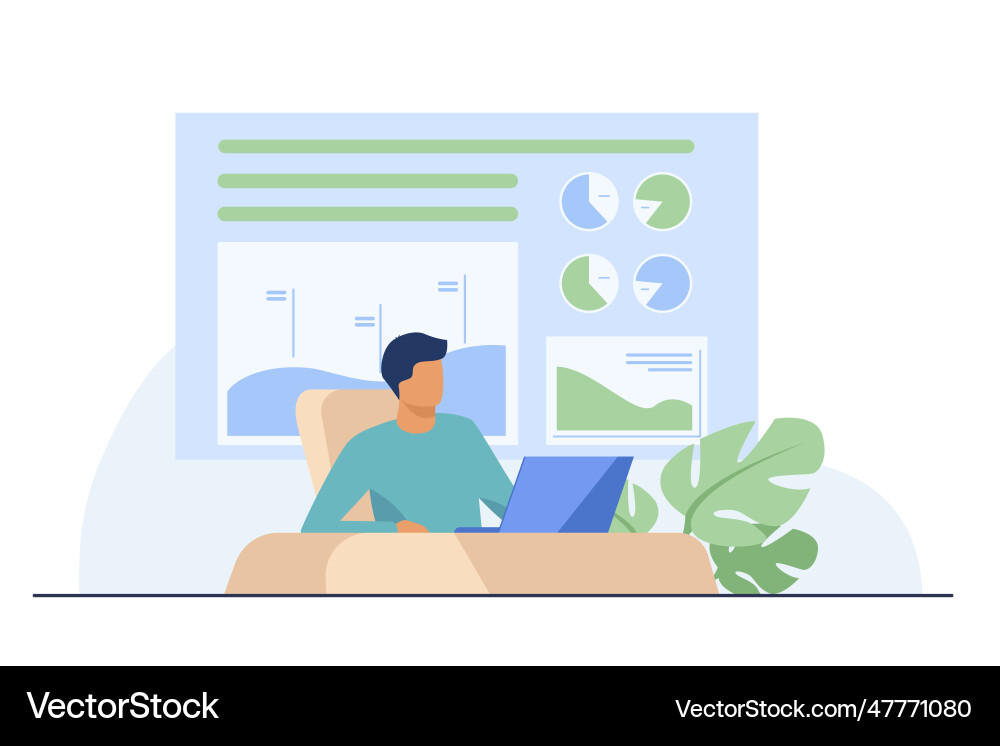 Trader sitting and working at laptop vector image
