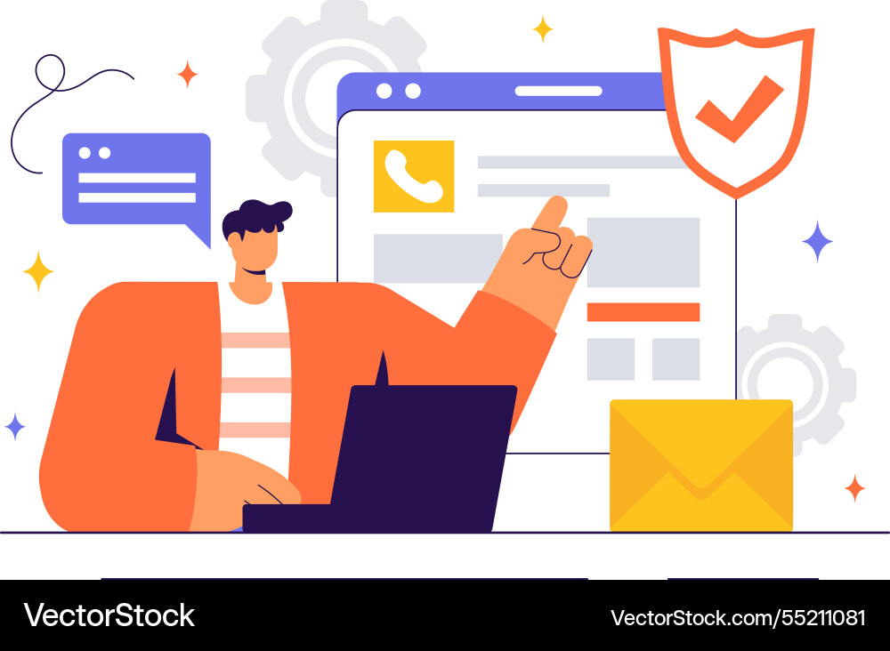 A technical support system featuring software A technical support system featuring software vector image