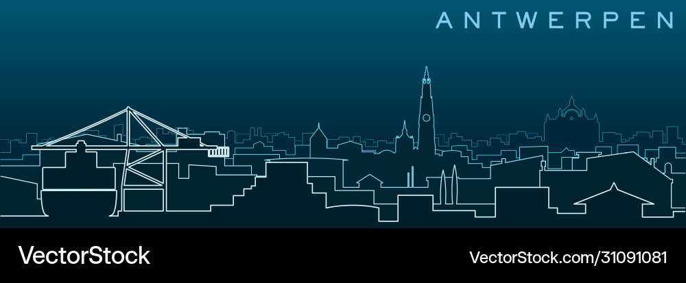 Antwerp multiple lines skyline and landmarks Vector Image