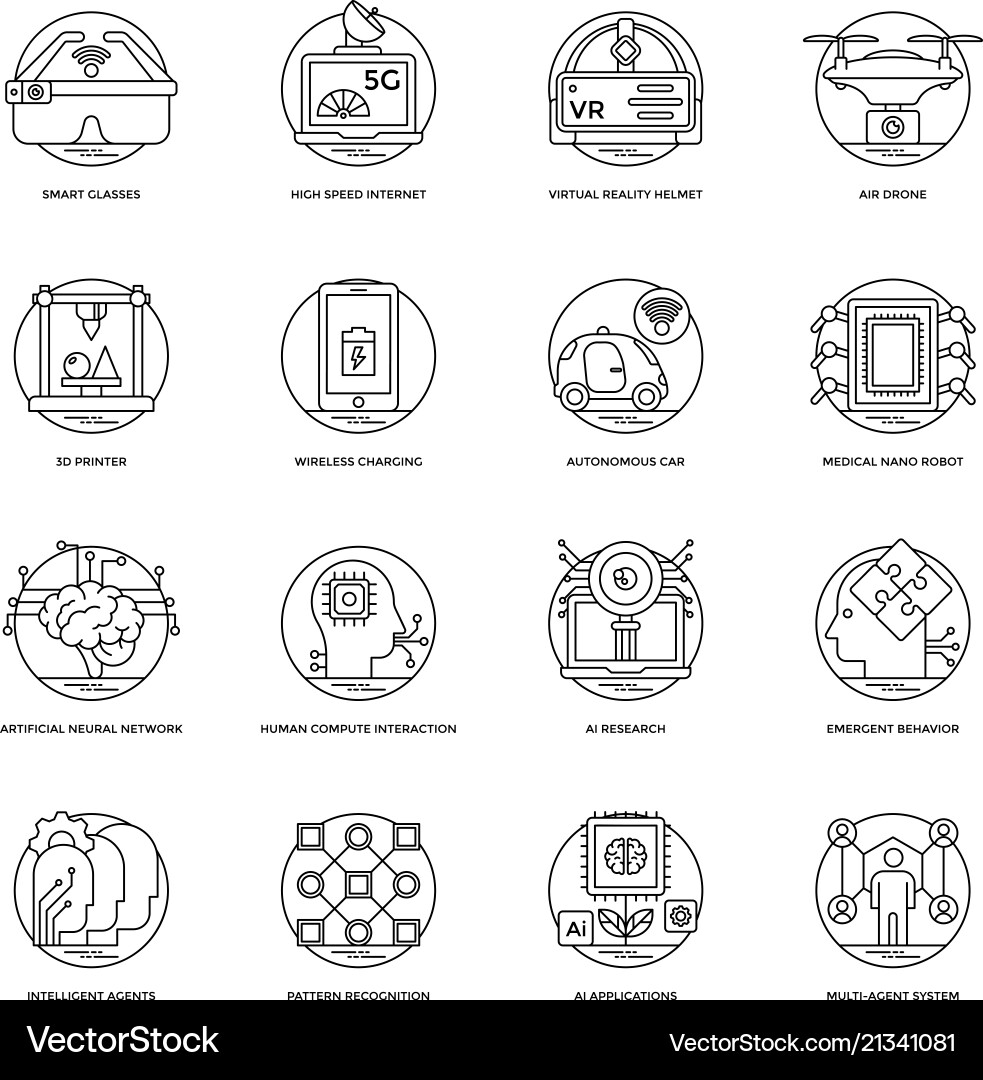 Artificial intelligence line icons 5 Artificial intelligence line icons 5 vector image