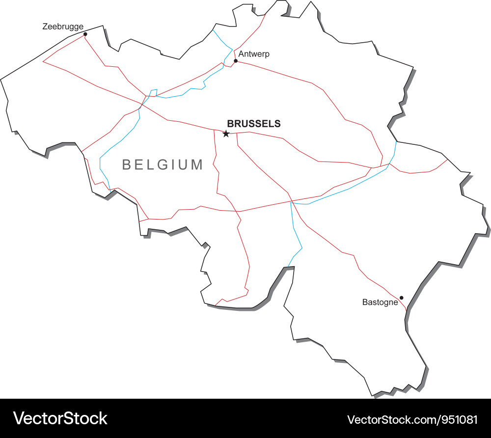 Belgium Map Outline Black and White Vector Image