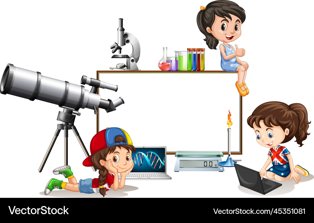 Children with science objects Children with science objects Vector Image