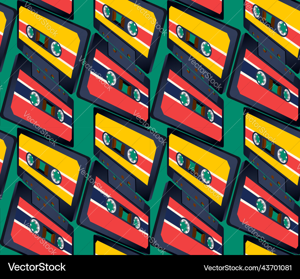 Compact cassette seamless pattern with floating Compact cassette seamless pattern with floating vector image