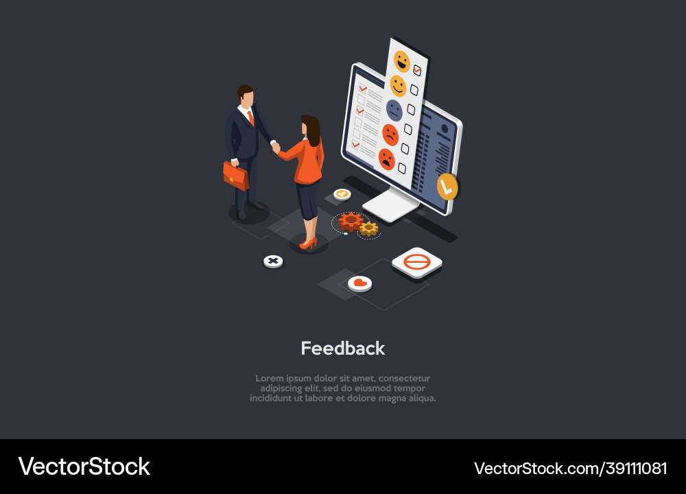 Composition with characters and text isometric Composition with characters and text isometric vector image
