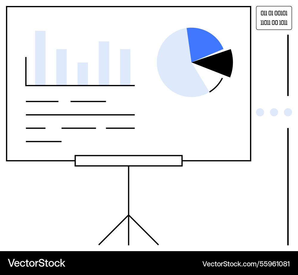 Data presentation on screen with charts and binary Data presentation on screen with charts and binary vector image