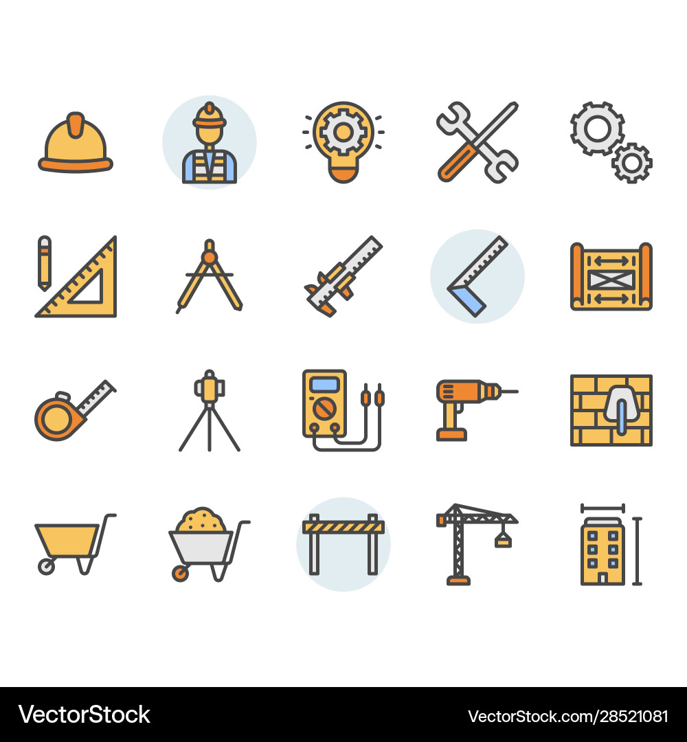 Engineering icon and symbol set in color outline Vector Image