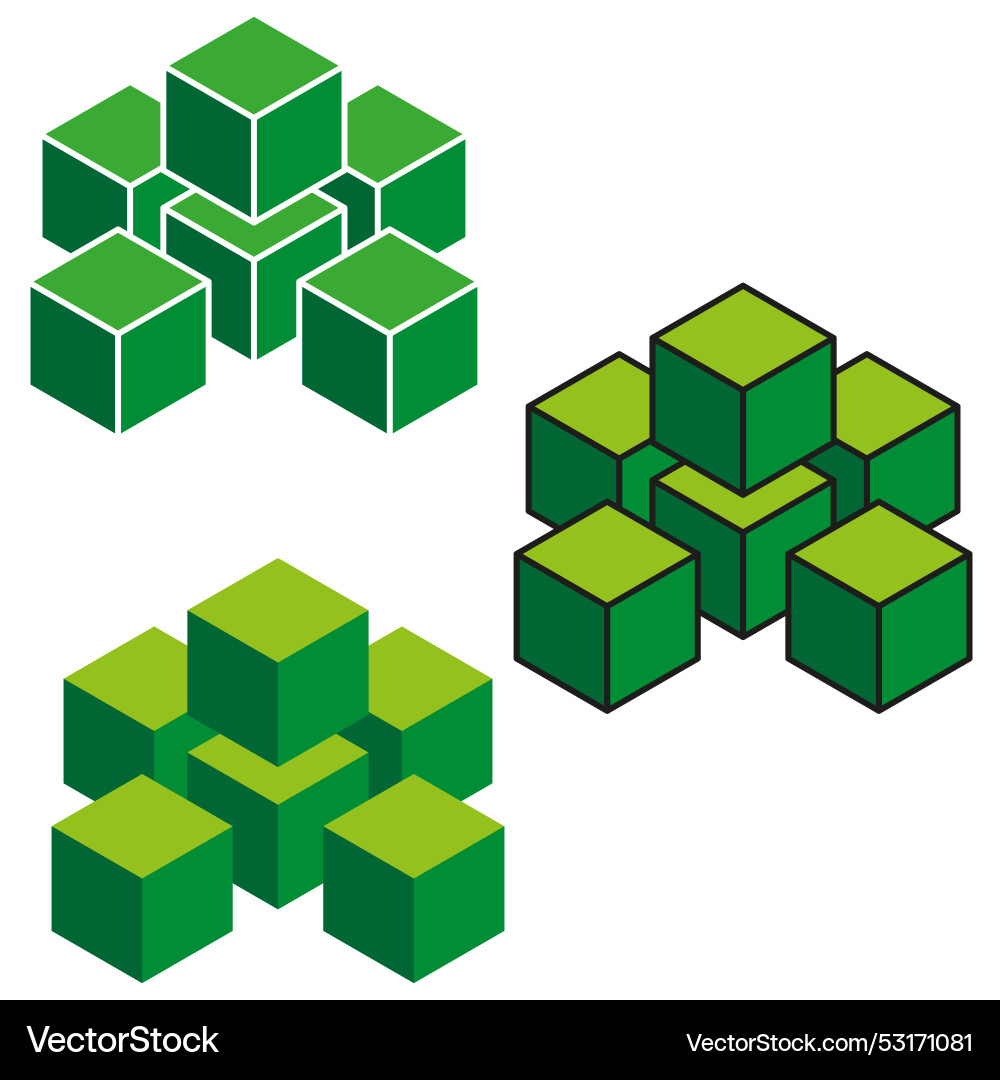 Green isometric cubes set 3d block structures Green isometric cubes set 3d block structures vector image