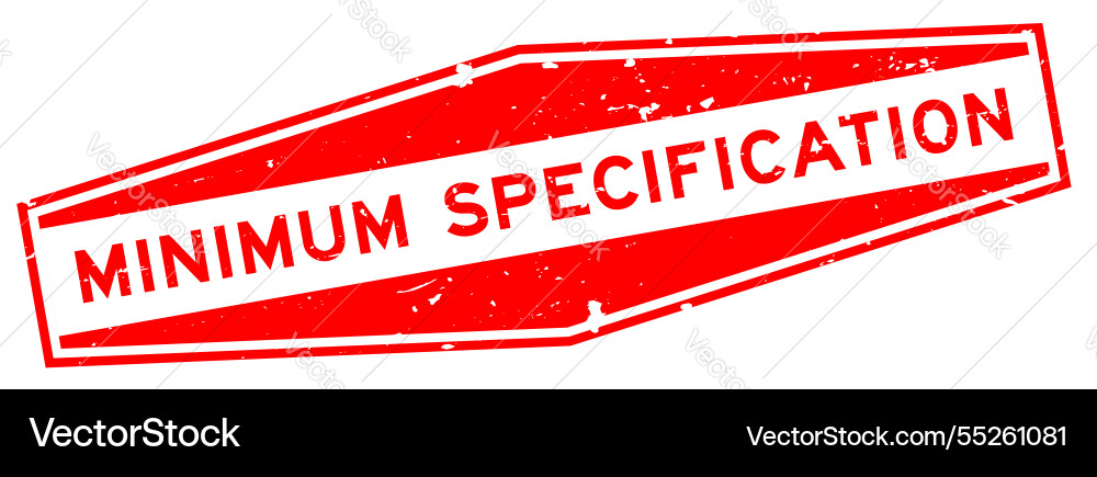 Grunge red minimum specification word hexagon Vector Image
