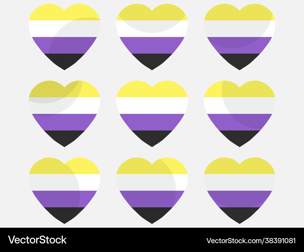 Hearts with nonbinary flag icon set Hearts with nonbinary flag icon set Vector Image